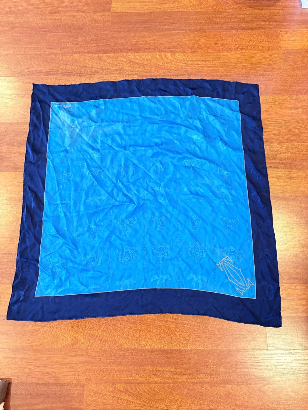 Logo and Bow Jacquard Square Silk Scarf Cartier Vintage